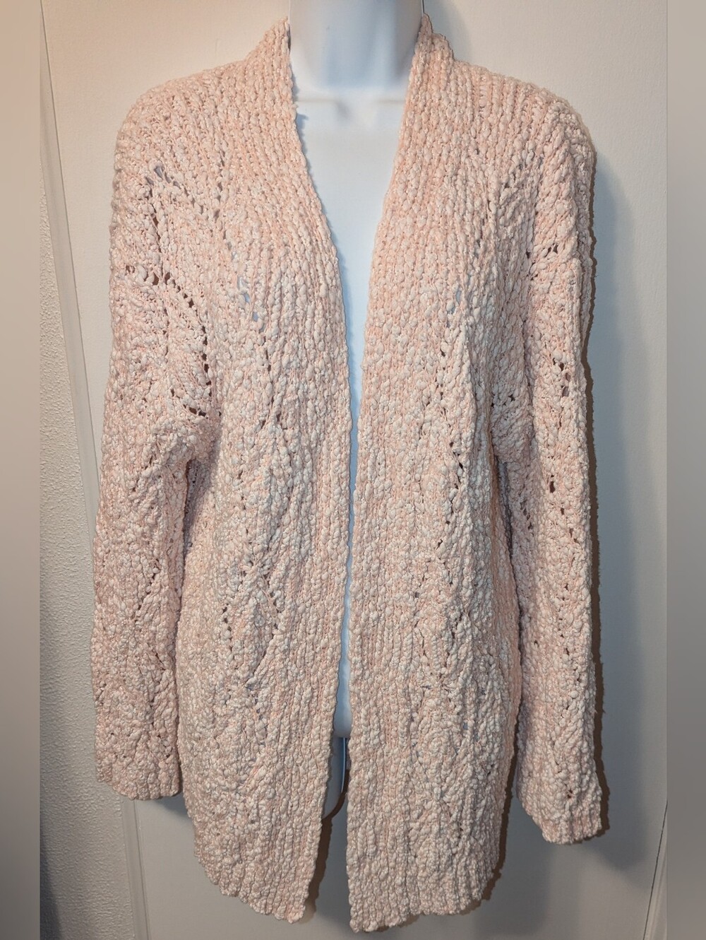 POL Open Knit Cardigan style no TSS242 women's size Large diamond design pink wh
